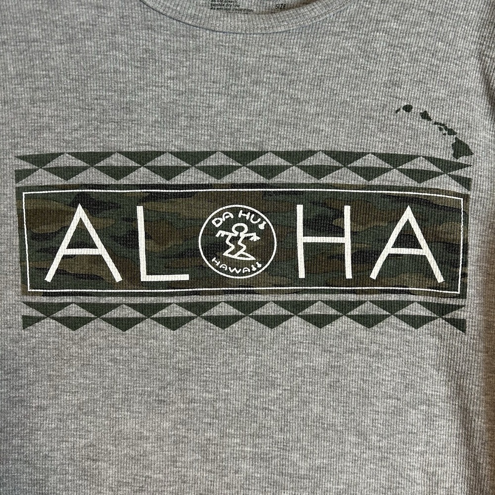 Da Hui T Shirt Long Sleeve  Mens L Gray Graphic T Shirt Aloha Spell Out Top EUC - Picture 2 of 8